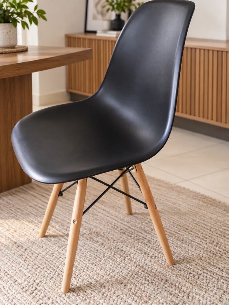 Cadeira Eames Eiffel DSW Preta com Pés de Madeira - Ótimo Estado - Foto 2