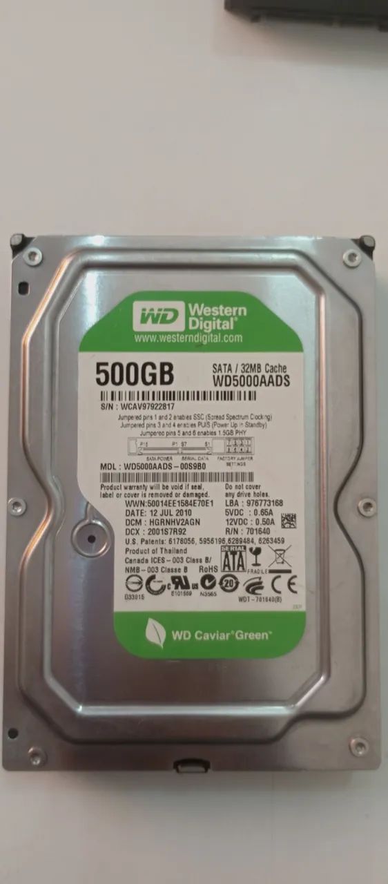 HD WD 500GB - PARA COMPUTADOR E DVRS FUNCIONANDO 100% 