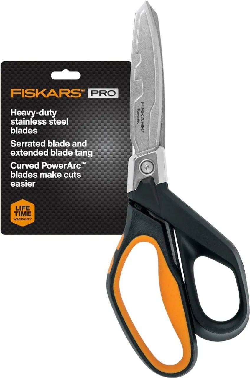 Fiskars - Tesouras PowerArc de 20 cm, tesoura de aço inox serrilhada resistente - NOVA
