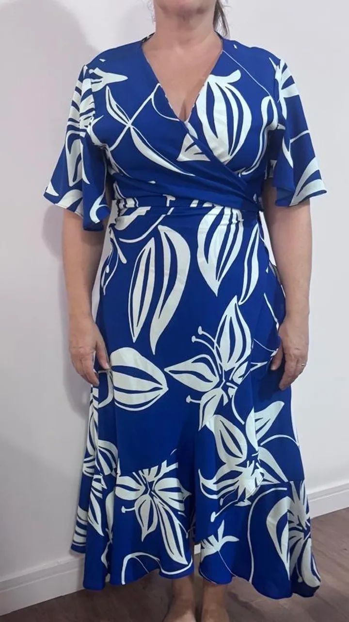 Vestido midi tam M / G envelope azul e branco - Foto 2
