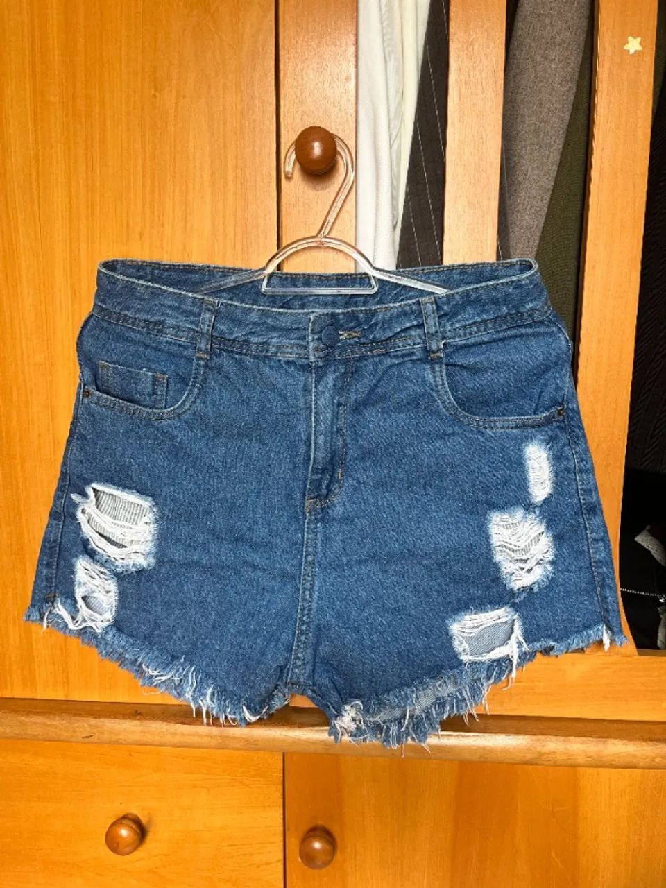Short Jeans Barra Desfiada Azul - Tam 40
