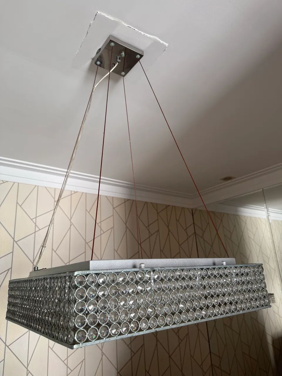 Lustre Pendente Retangular de Cristal Luxo - Sala de Jantar - Cromado  - Foto 3