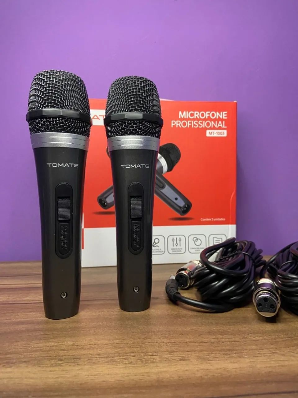 Microfone Profissional Duplo com Fio Metal Mt-1003 - Tomate - Foto 3