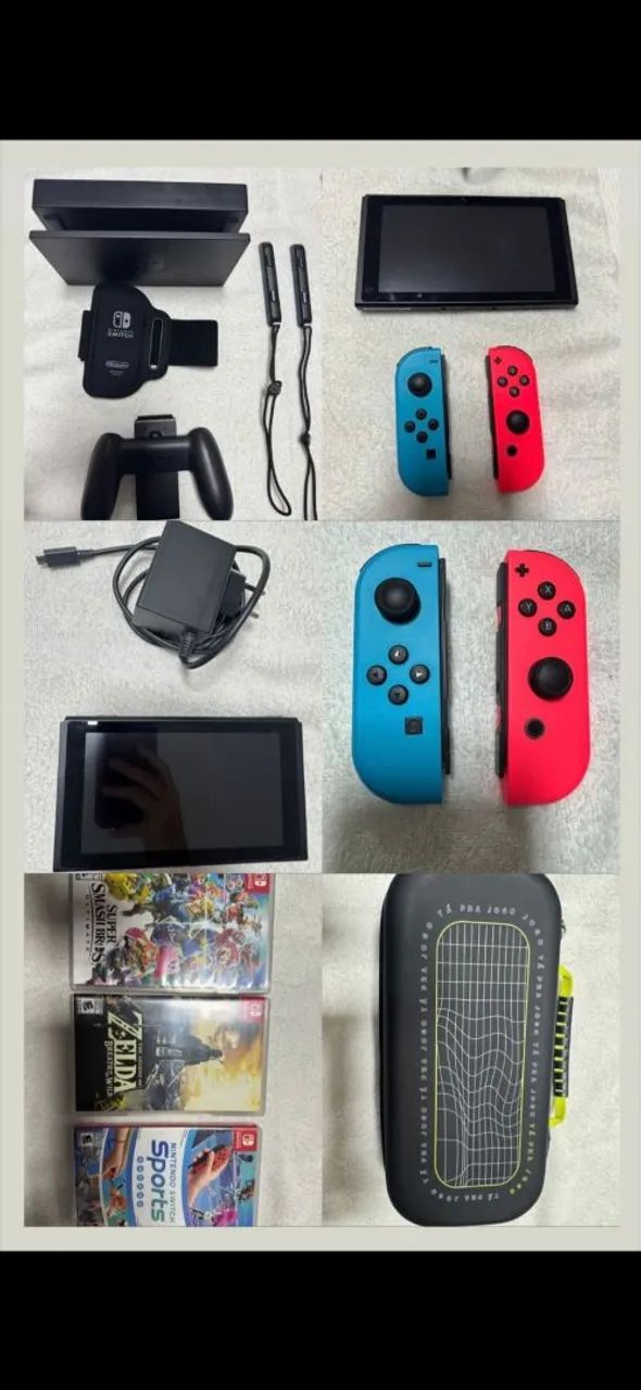 Nintendo Switch + 3 jogos + Estojo (Pouco uso e Bloqueado) - Peças