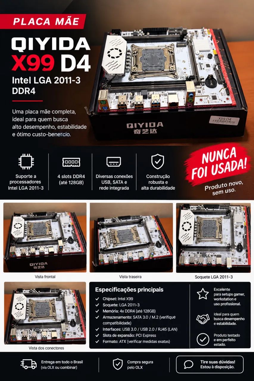 Placa-mãe QIYIDA X99 D4 ? Nova, Nunca Usada