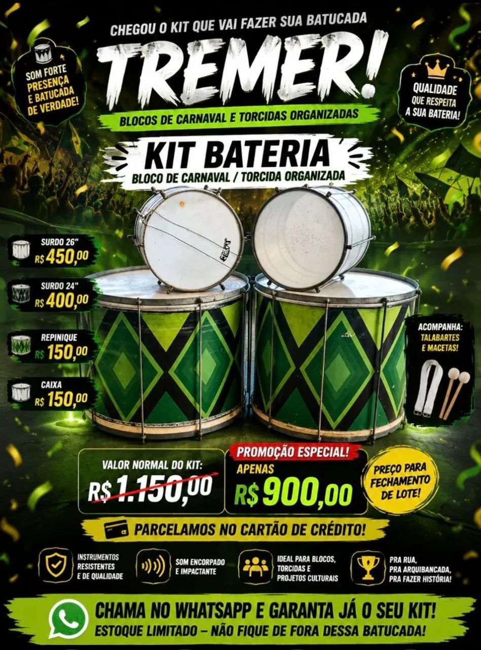 BATERIA PARA BLOCO / TORCIDA !!!