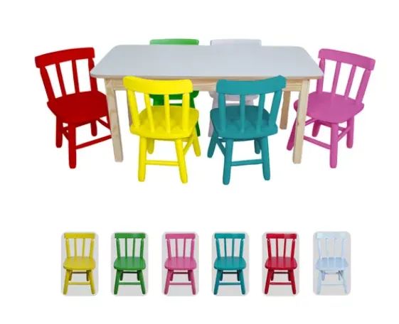 Mesa Infantil Com 6 Cadeira Madeira Educativa Para Crianças