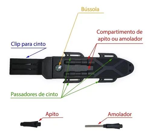 Faca Facão Tatica Rambo + Bainha Com Bussola + Apito + Amolador - Foto 4