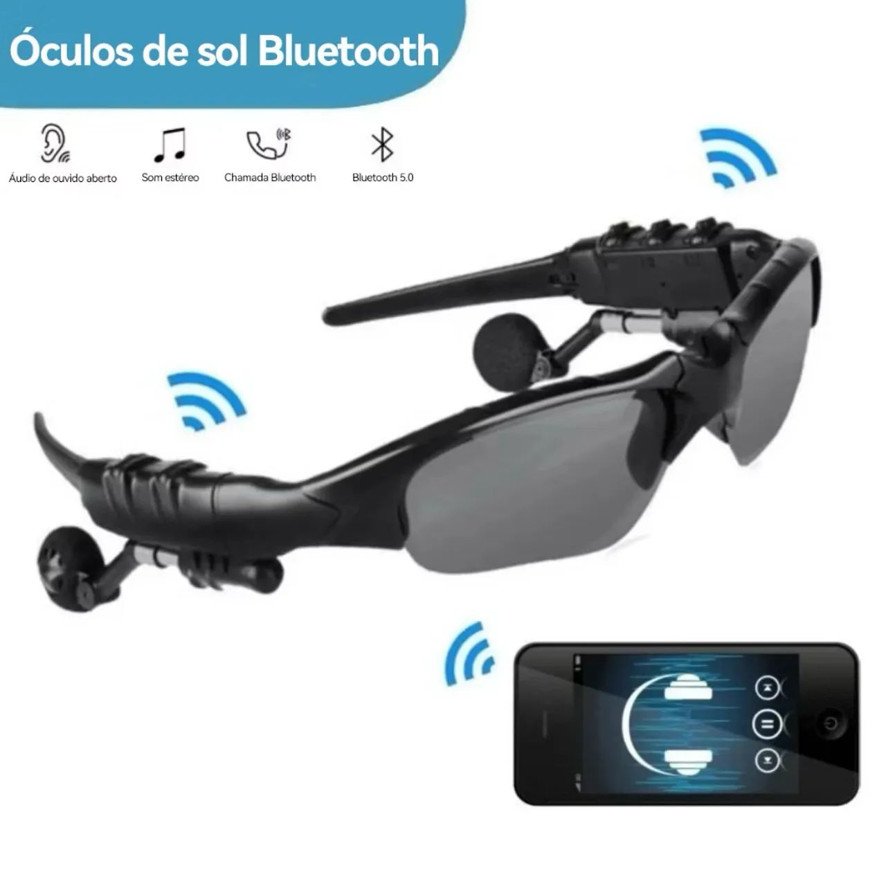 Óculos de Sol com fones Bluetooth cor preto