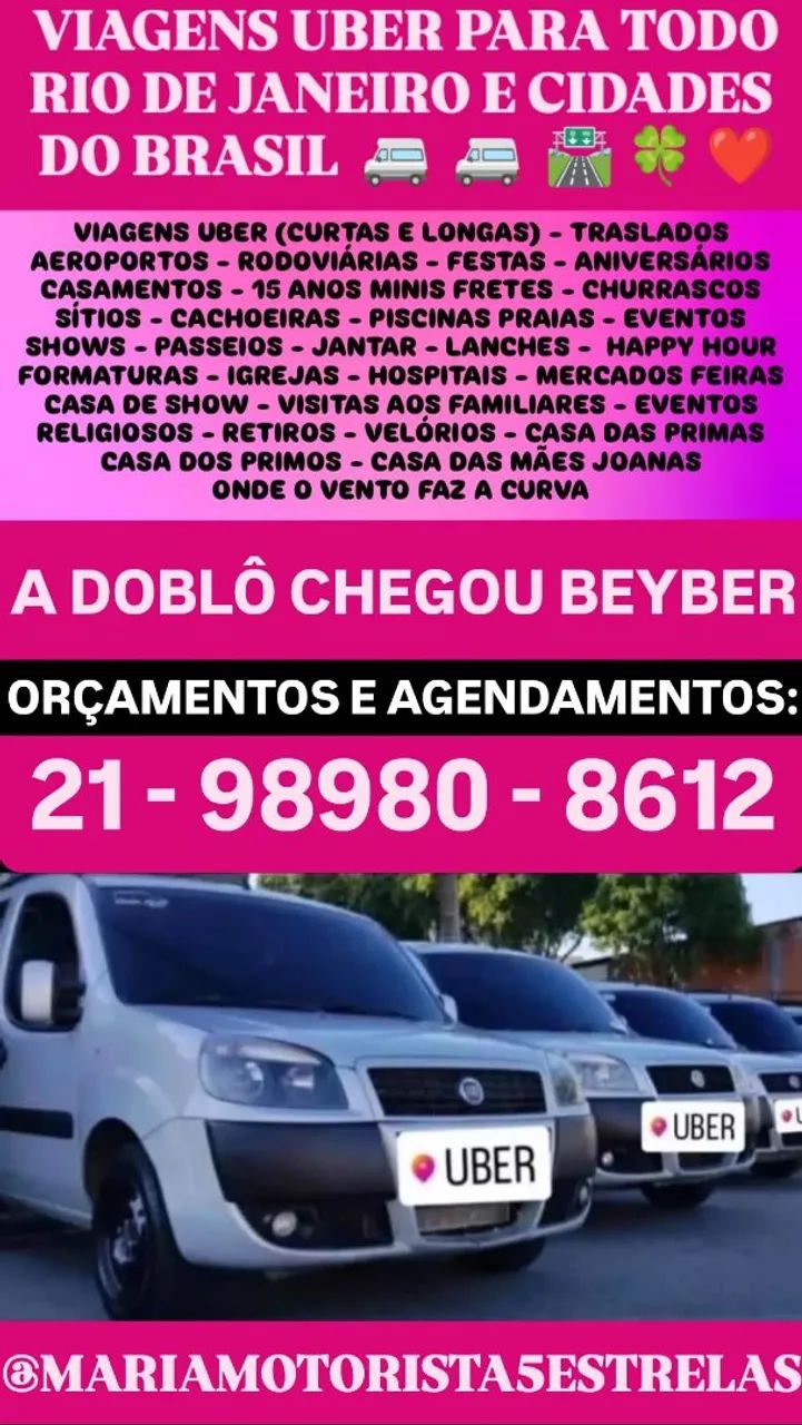 Viagens Uber em Doblô para de 01 até 13 CPF 