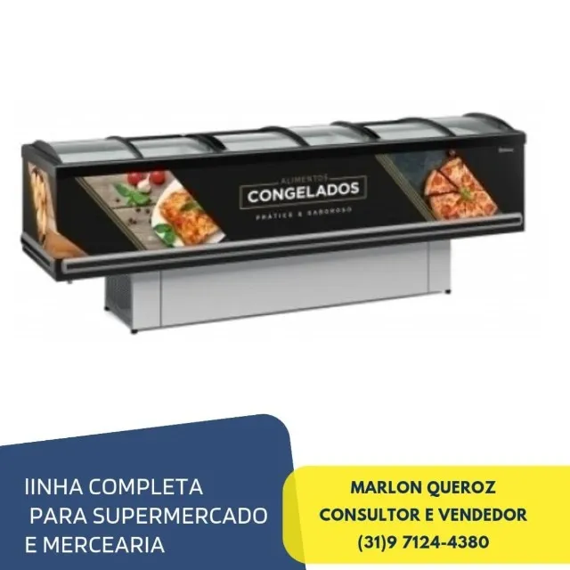 Ilha Para Congelados Vidro Curvo 2,9 Metros Gelopar Dupla Ação-220v