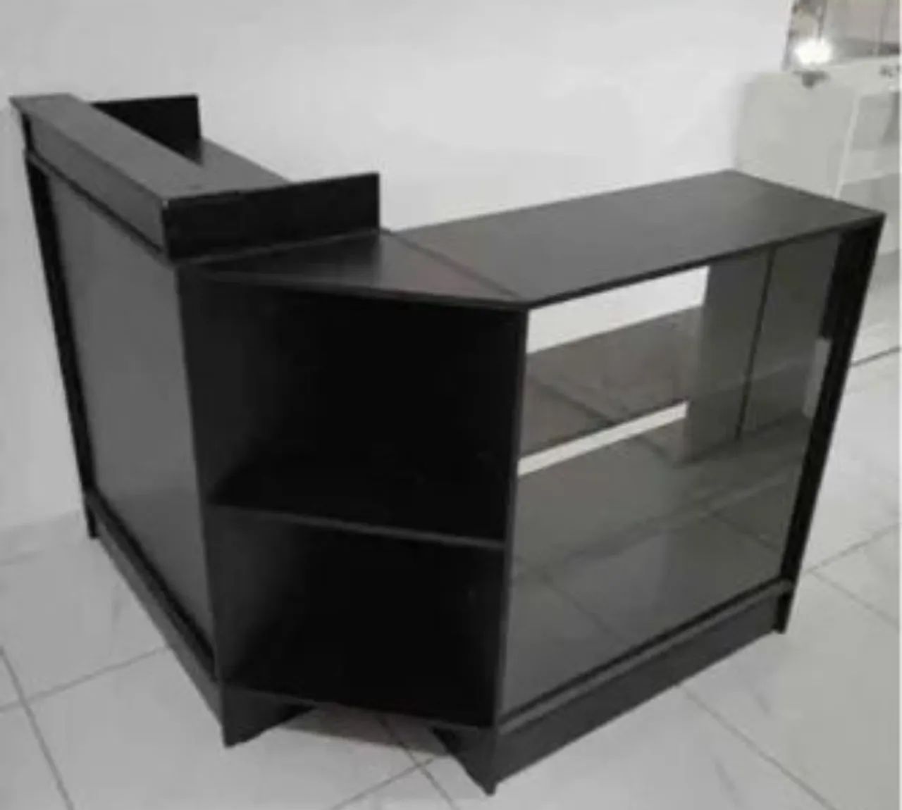 Balcão L caixa e vitrine preto promoção 