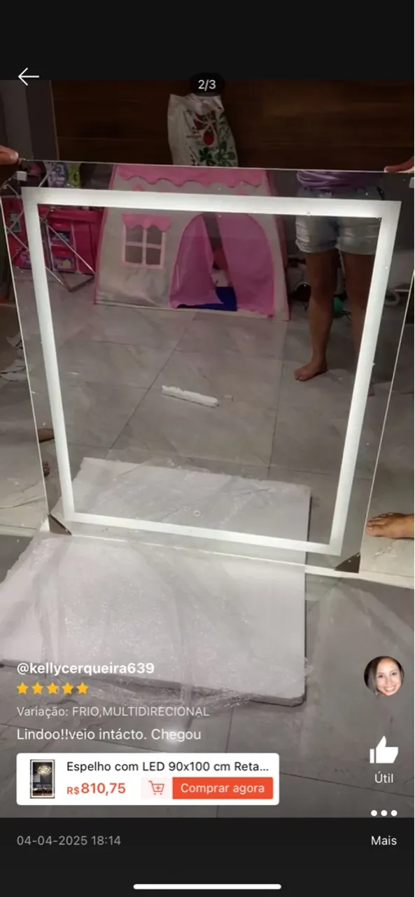 Espelho com LED 90x100 cm Retangular - Iluminação Moderna