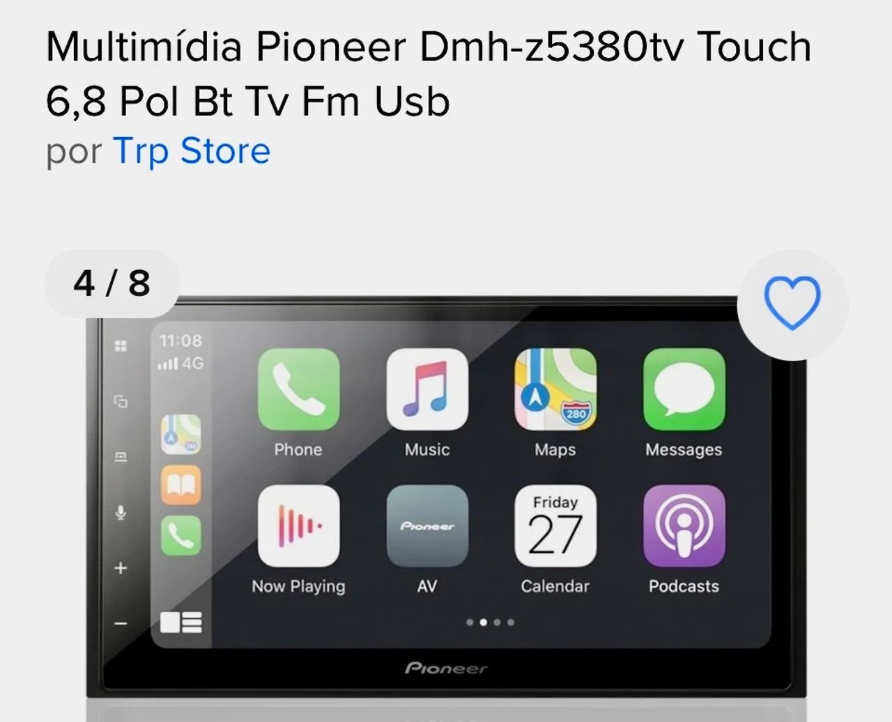 Multimídia Pioneer Dmh-z5380tv Touch 6,8 Pol Bt Tv Fm Usb