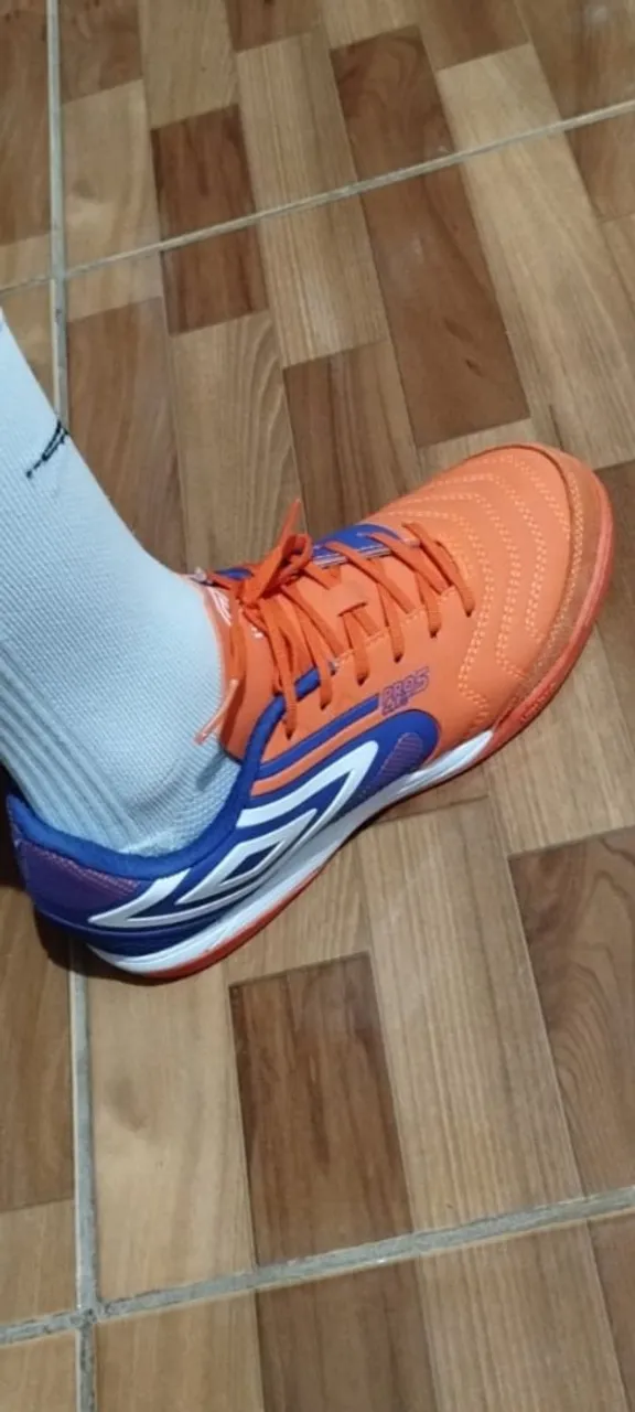 Chuteira Pro5 Futsal Laranja e Azul