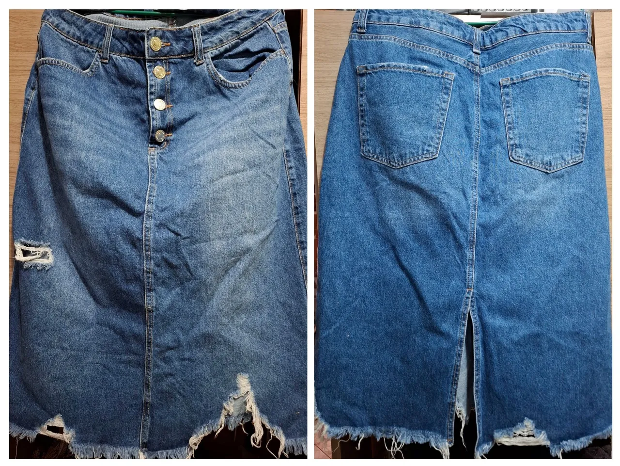 Saia Jeans Destroyed Midi