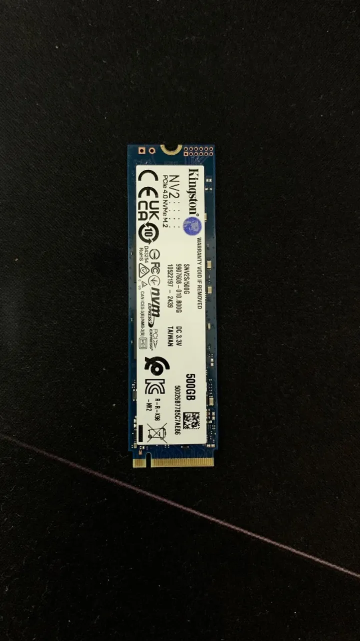 SSD Kingston NV2 500GB NVMe M.2 2280 (Leitura até 3500MB/s e Gravação até 2100MB/s)
