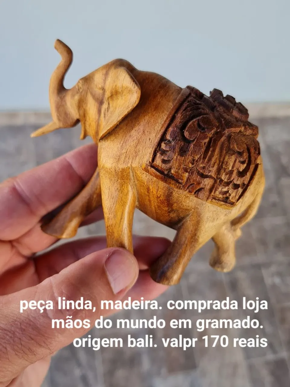 Escultura de elefante em madeira entalhada - Bali