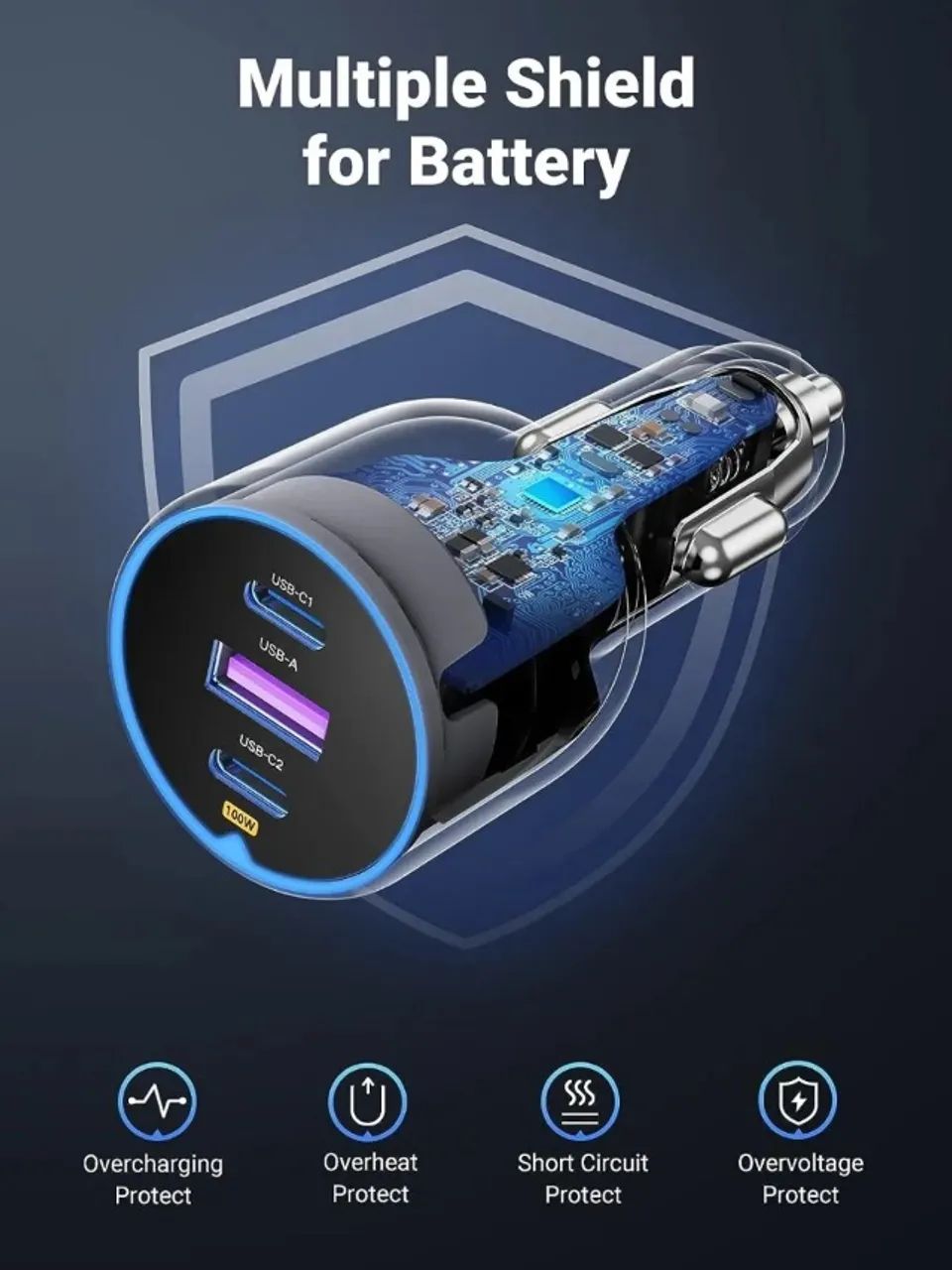 Samsung Total 60w Carregador Veicular (45W Porta Usb Tipo C + 15W Usb + Cabo 1M - Foto 6