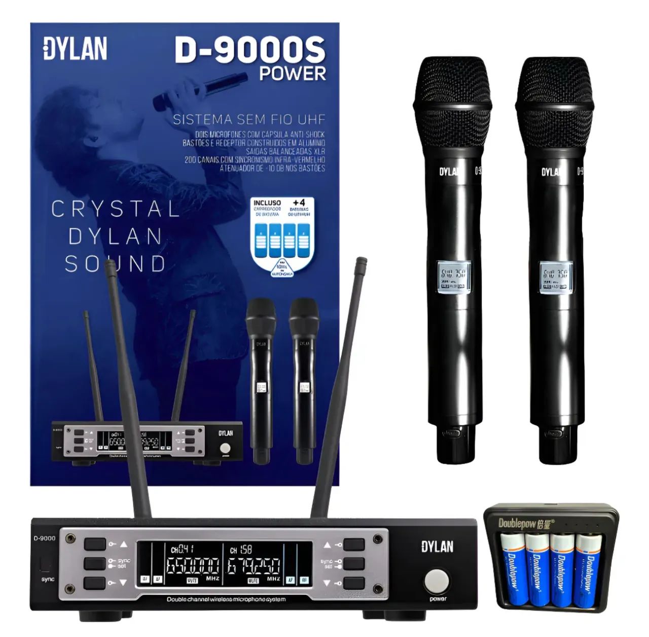 Microfone Sem Fio Duplo Profissional Dylan D-9000S UHF