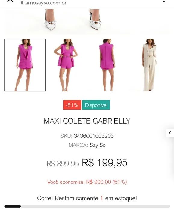 Colete feminino rosa - Tamanho P - Foto 3
