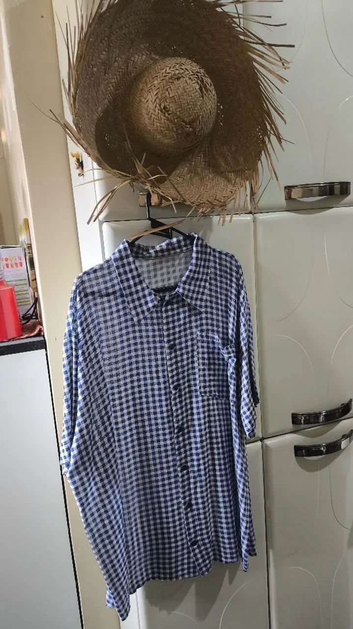 CAMISA QUADRICULADA E CHAPÉU DE PALHA - Foto 3