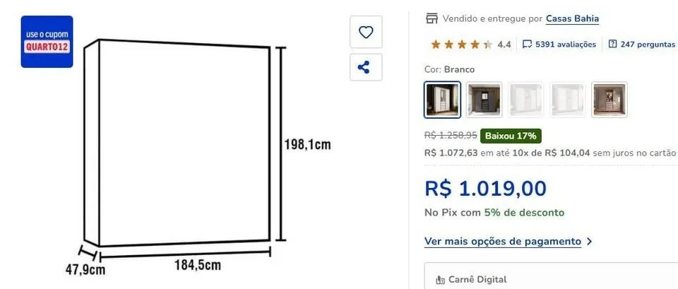VENDO GUARDA-ROUPA USADO BRANCO - Foto 3