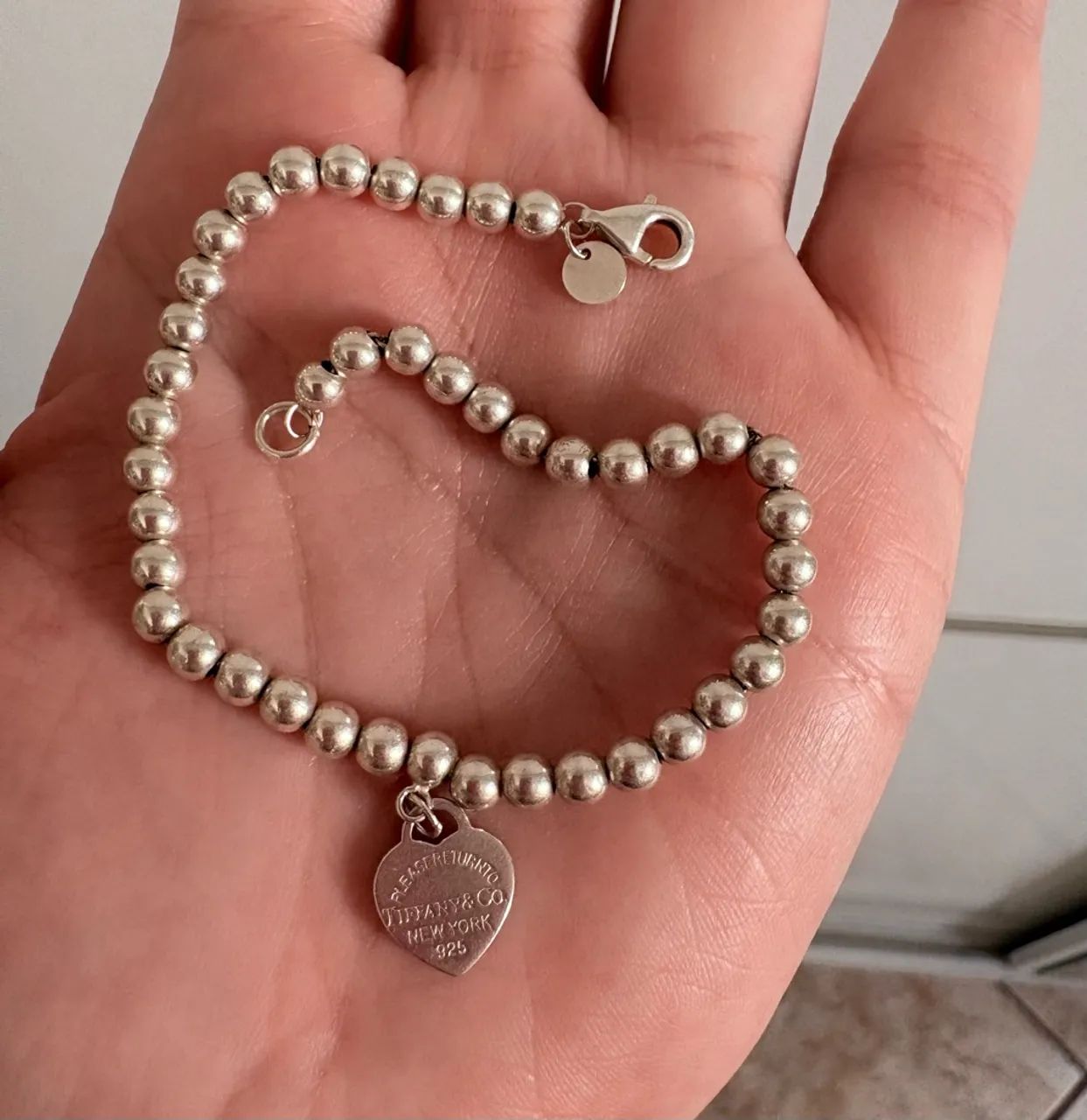 pulseira prata 925 de bolinhas com coração . 18cm - Foto 2