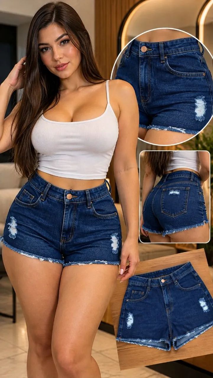 Short curto jeans azul feminino  - Foto 4