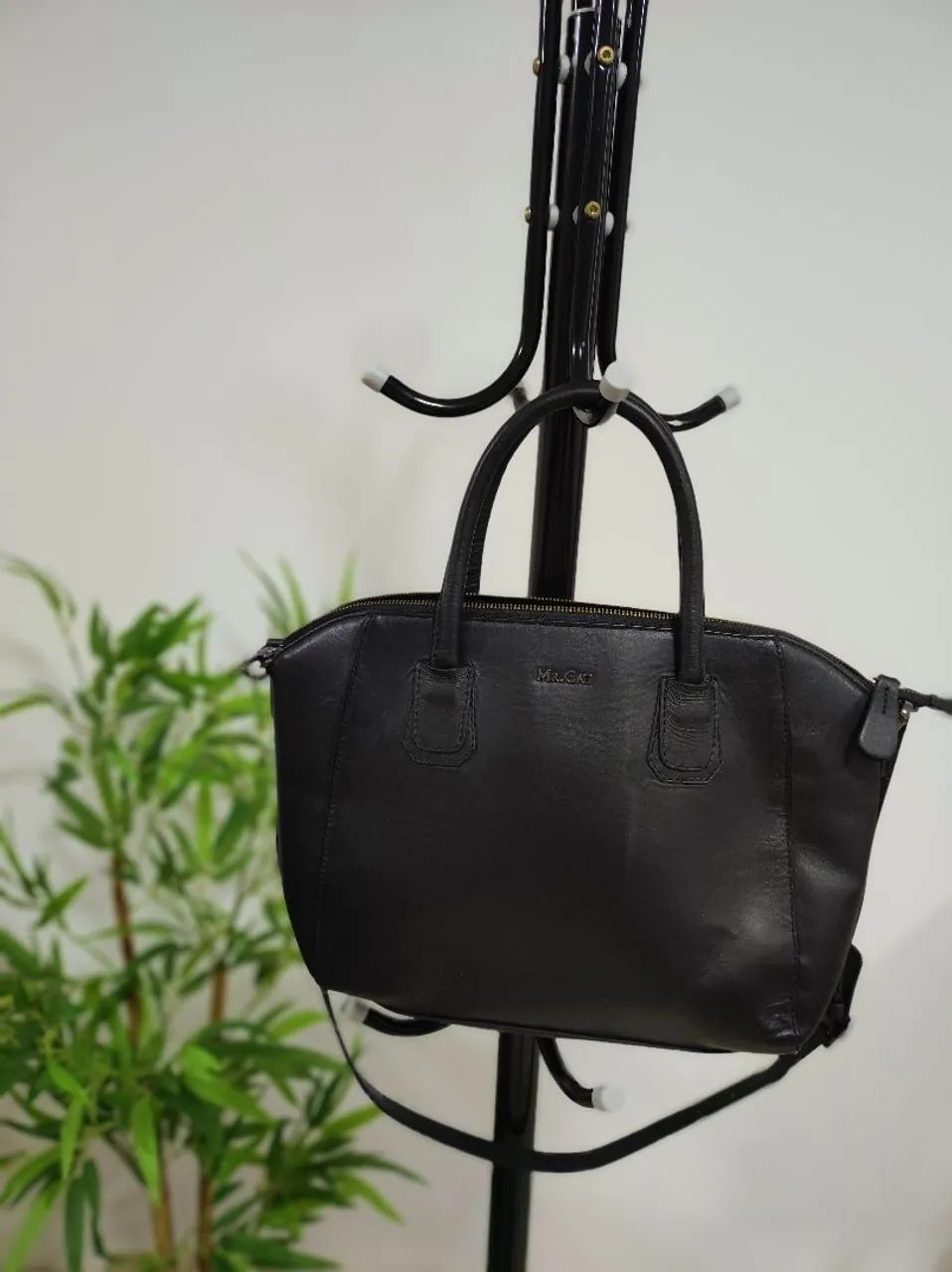bolsa mr cat couro legítimo preta 