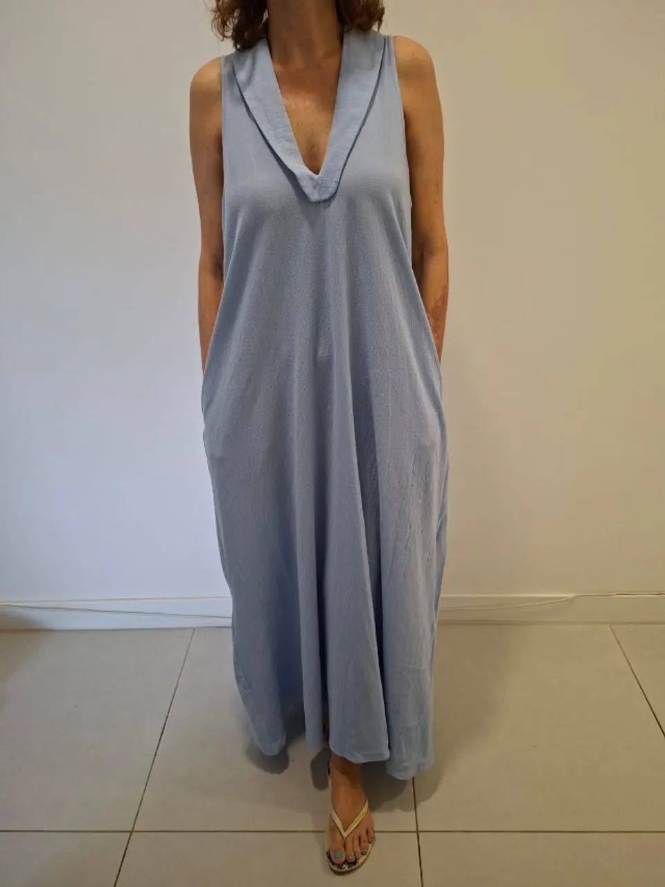 Vestido Azul com Bolsos 100% Algodão - NOVO - SOMENTE VENDA
