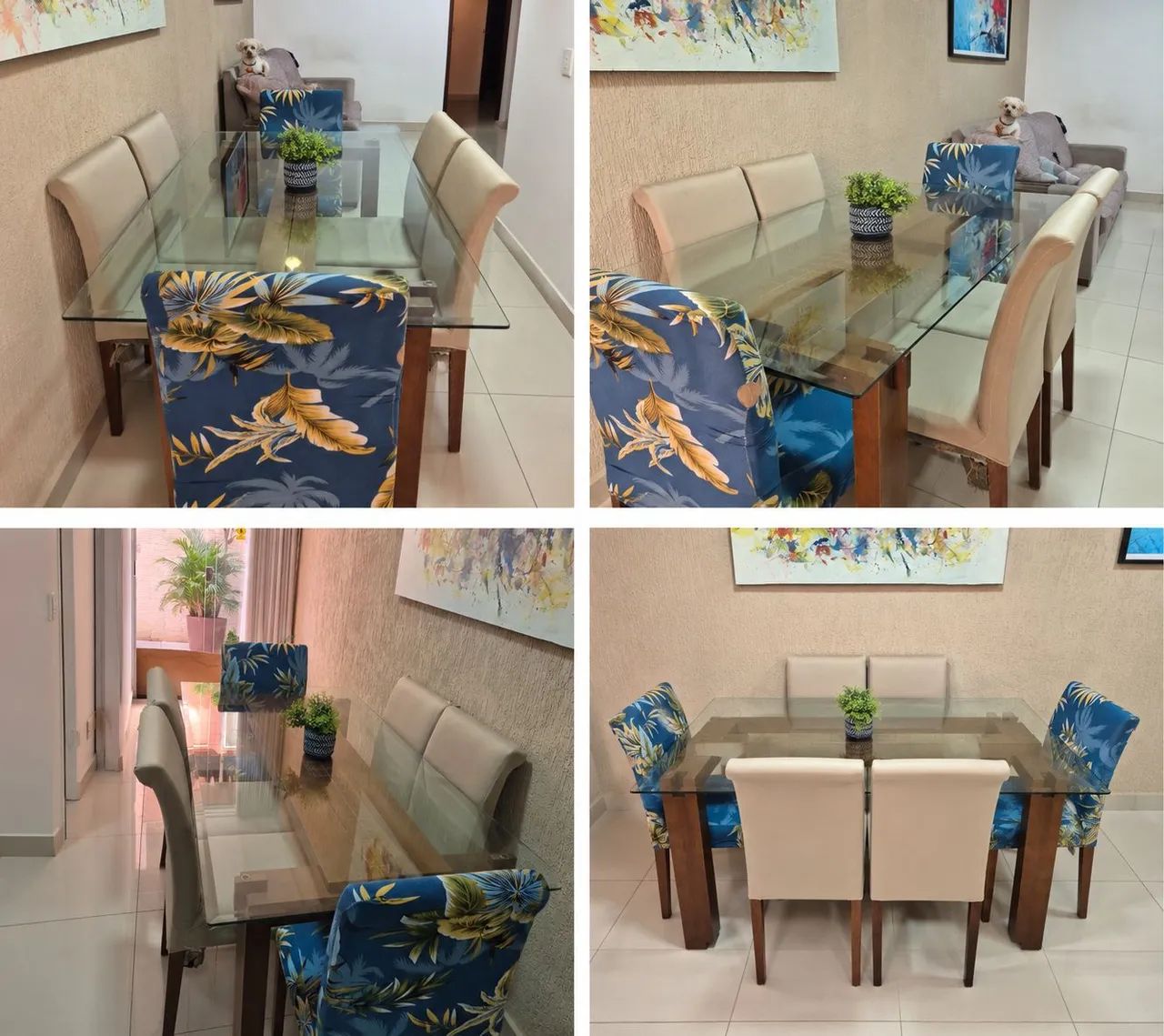Mesa de Jantar em Madeira Maciça com Tampo de Vidro e.6 cadeiras. - Foto 5