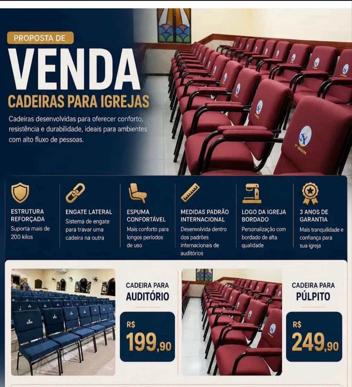 Cadeiras para igreja escola e auditório  - Foto 5