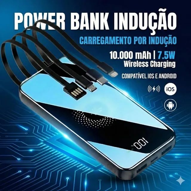 Power Bank Indução 10.000 mAh 7.5W Compatível iOS e Android WUP-377