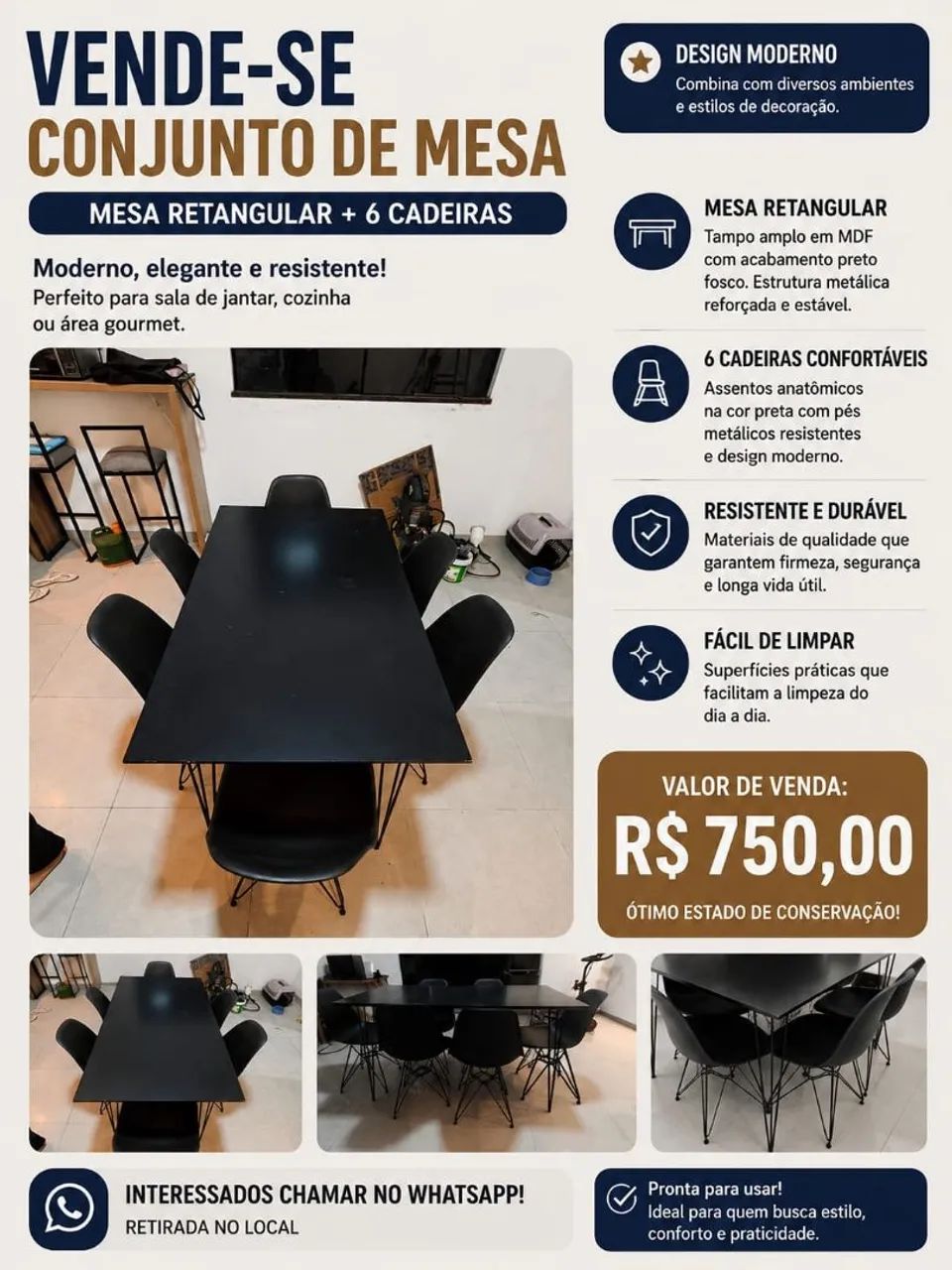 Vendo conjunto de mesa e cadeiras 