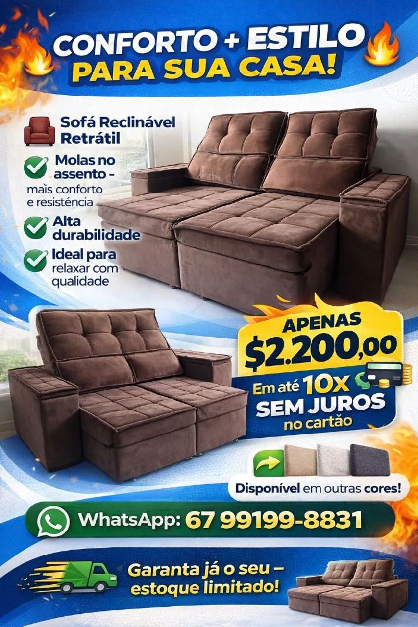 Oferta hoje Sofá reclinável novo Garantia entrega 