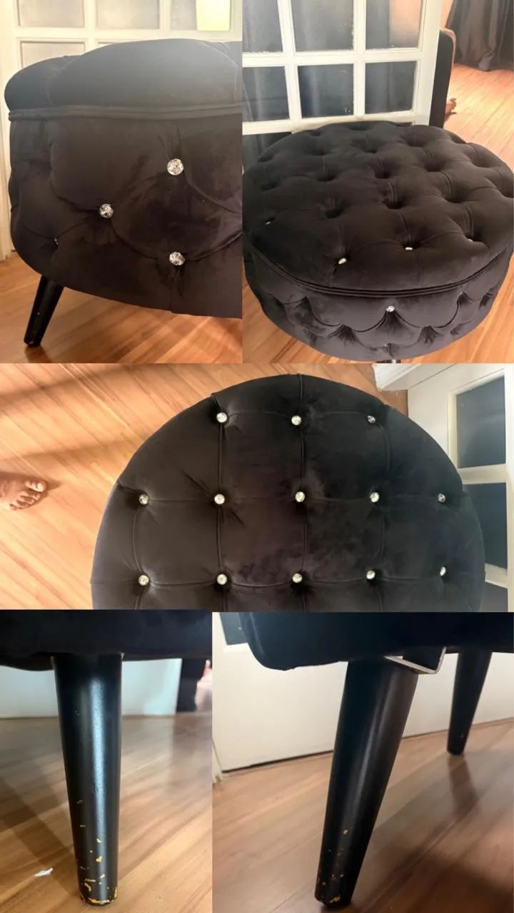 Puff preto redondo com strass 