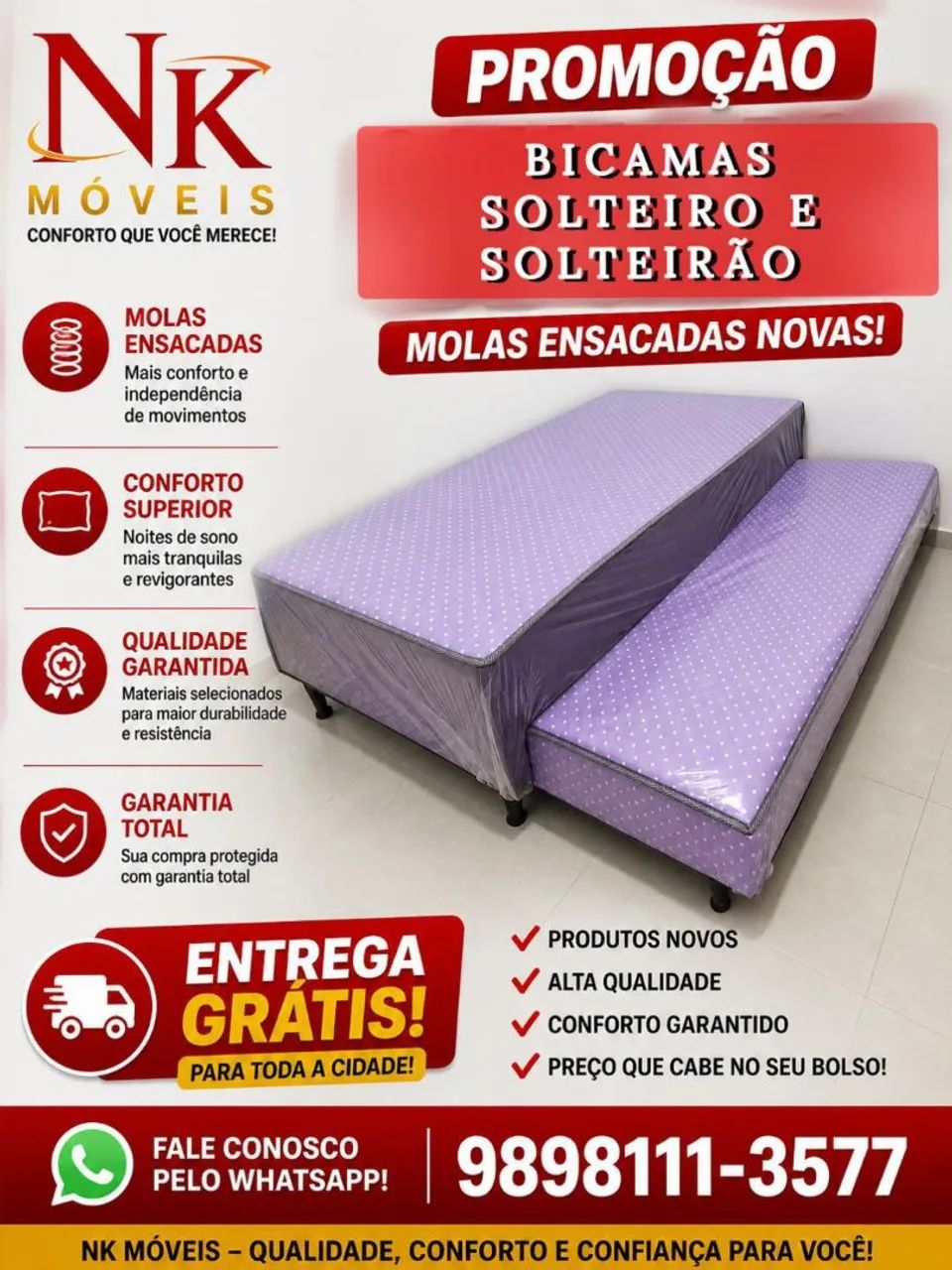 Bicamas de solteiro e solteirão de espuma e molas ensacadas novas, Garanta já  - Foto 5