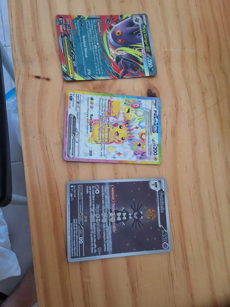 Pikachu ex,mega Gengar ex,Gothitelle,preço:200 reais,originais 