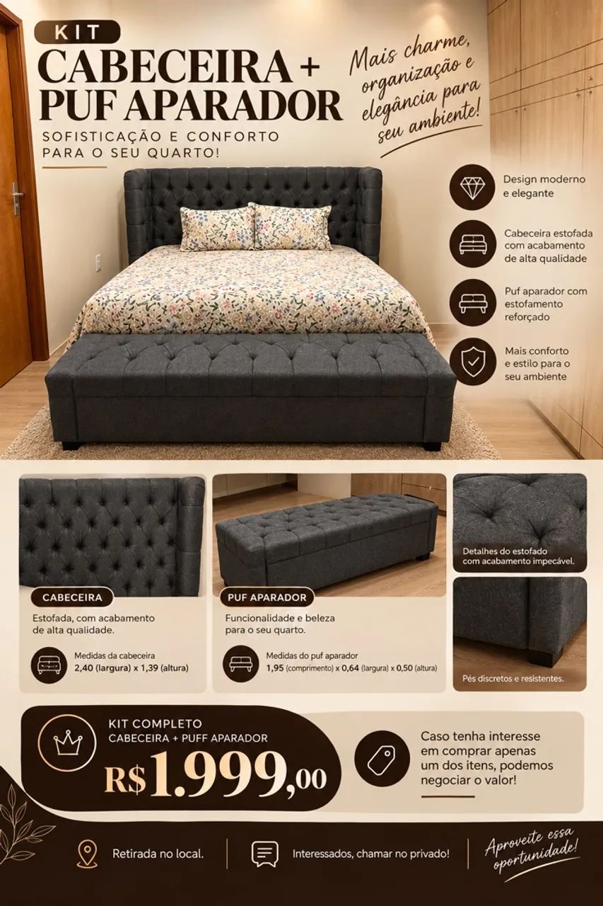 Cabeceira + puff cama king 