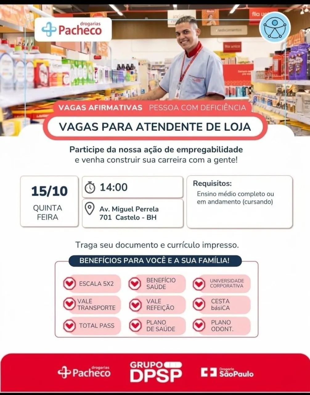 Vaga de atendimento em drogaria 