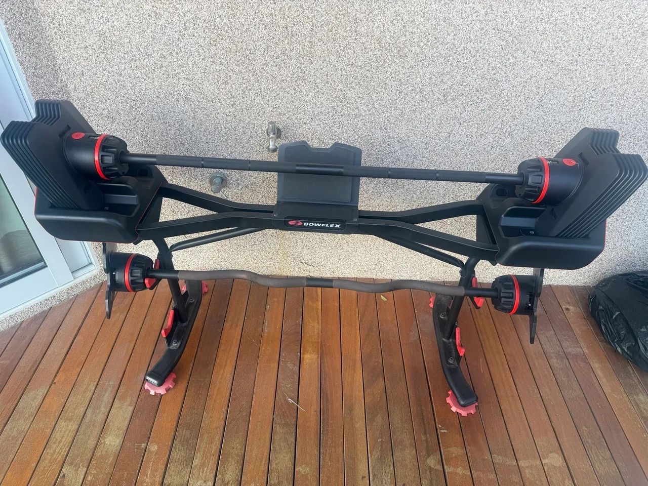 Halteres Ajustáveis Bowflex SelectTech até 41kg cada + Suporte Original + Barra