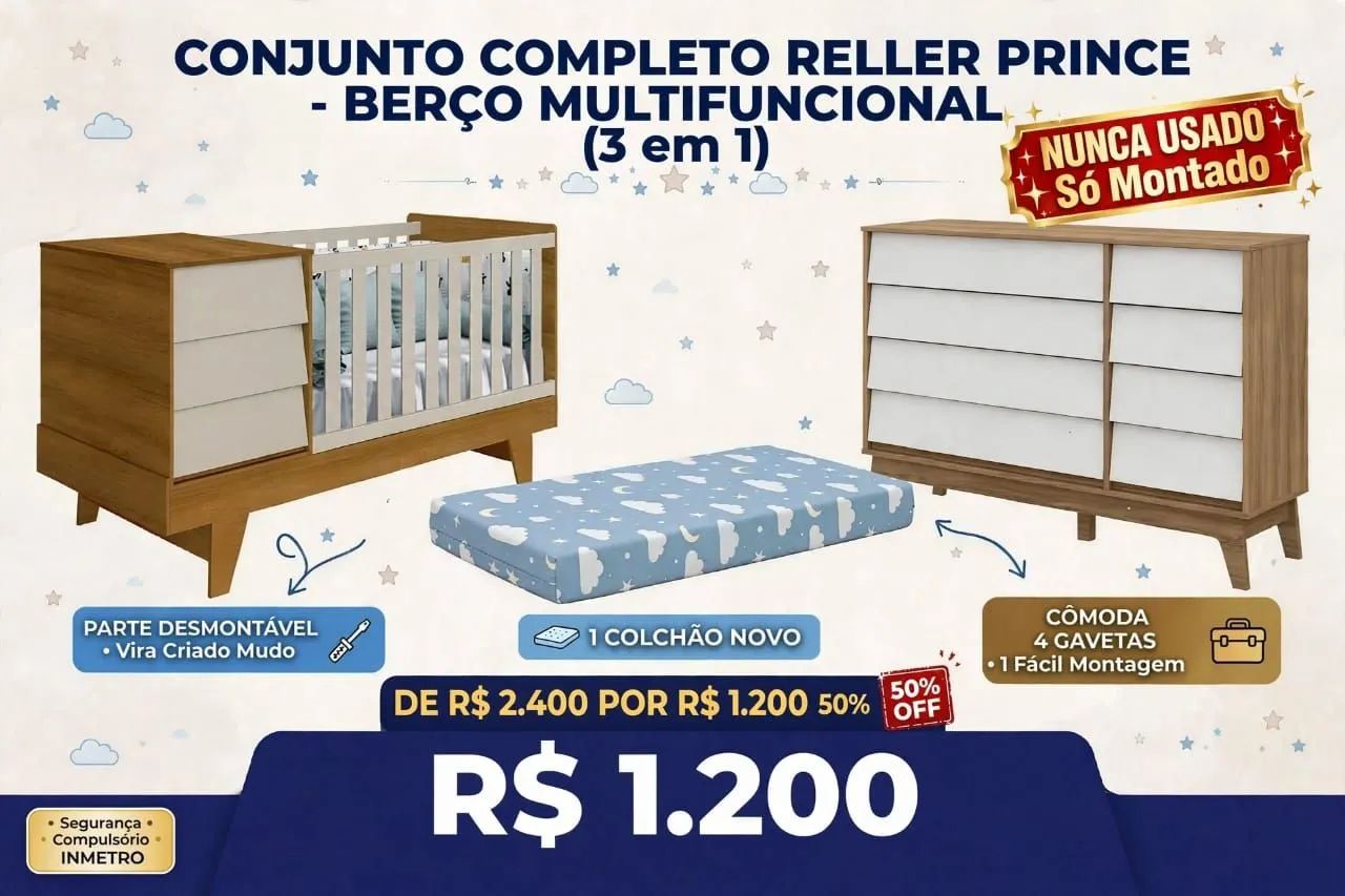 Jogo de berço e cômoda retrô