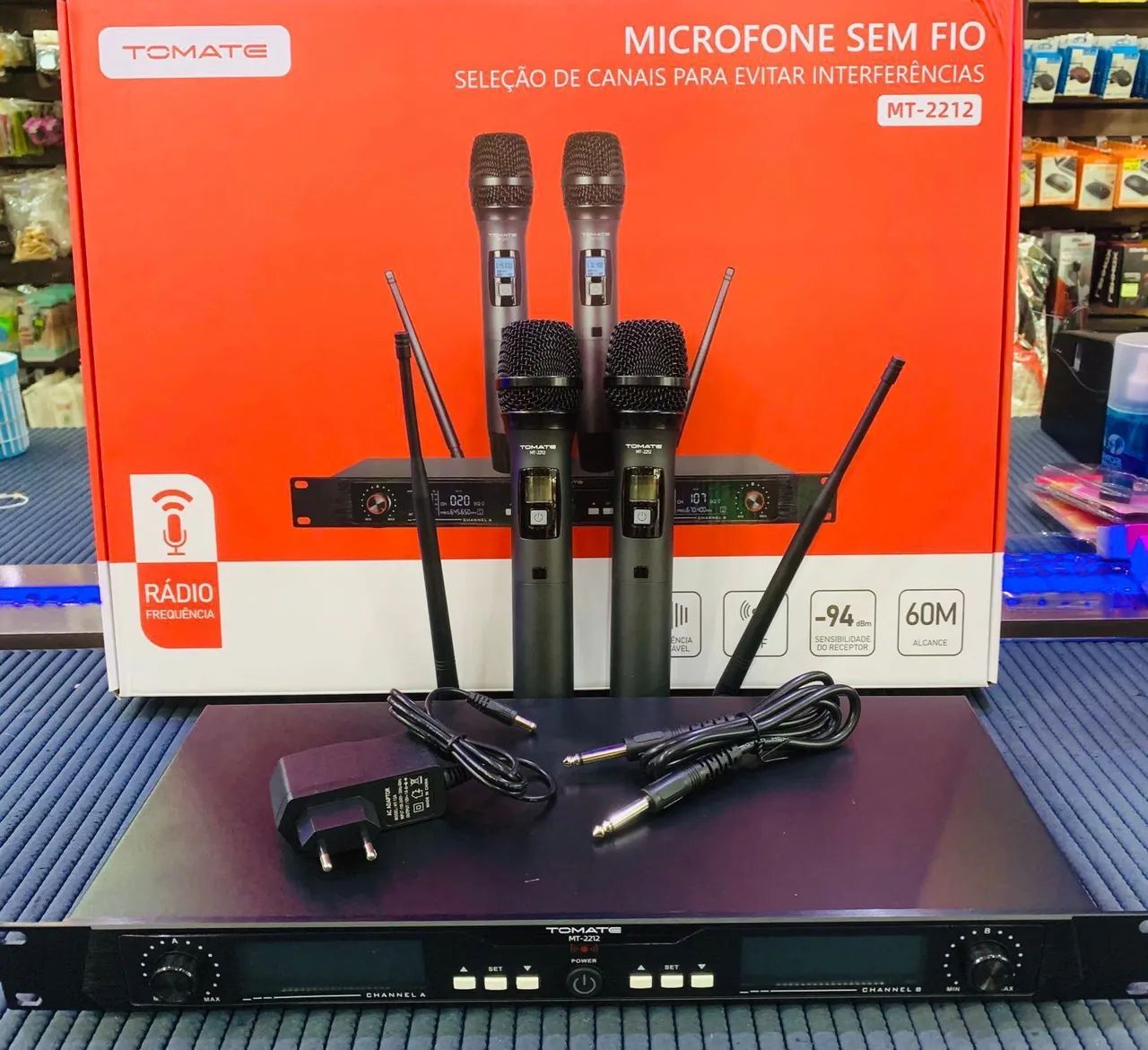 Microfone sem fio seleção de canais