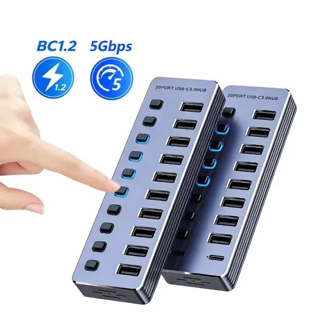 Hub USB 3.0 10 Portas, 5Gbps, em Alumínio - Foto 2