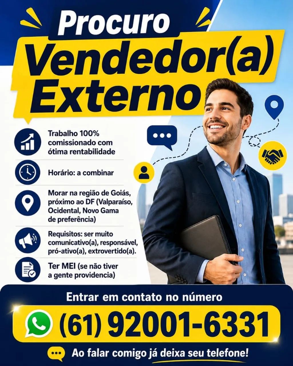 Vaga Para Vendedor Externo no Goiás próximo ao DF