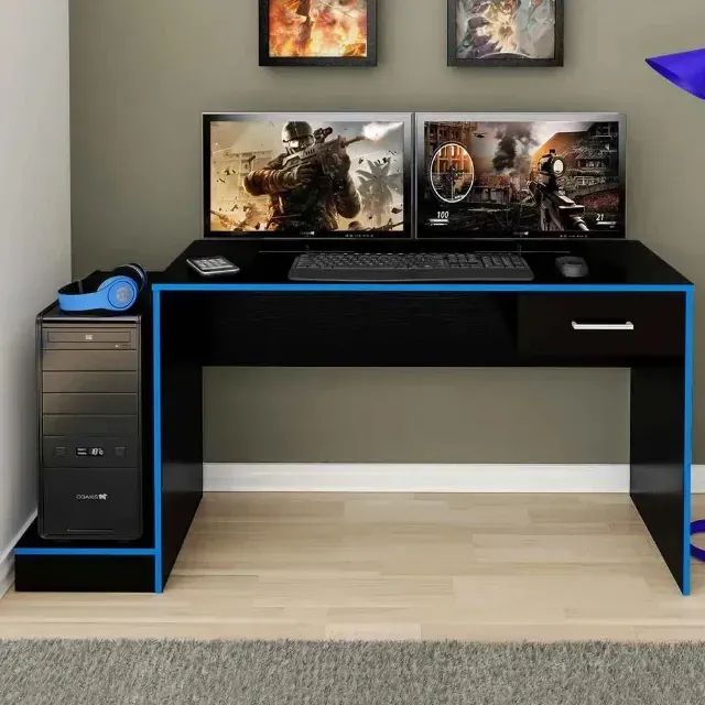 Mesa gamer preto azul GETT 