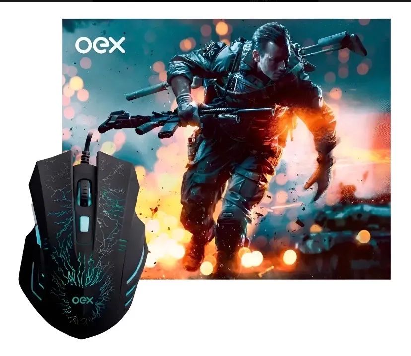 Kit Gamer OEX Stage Com Mouse Óptico 2400 DPI MC101 e Mousepad Preto - Foto 3