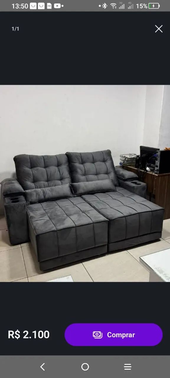 Sofá retrátil e Reclinável com portas copos embutido na promoção.