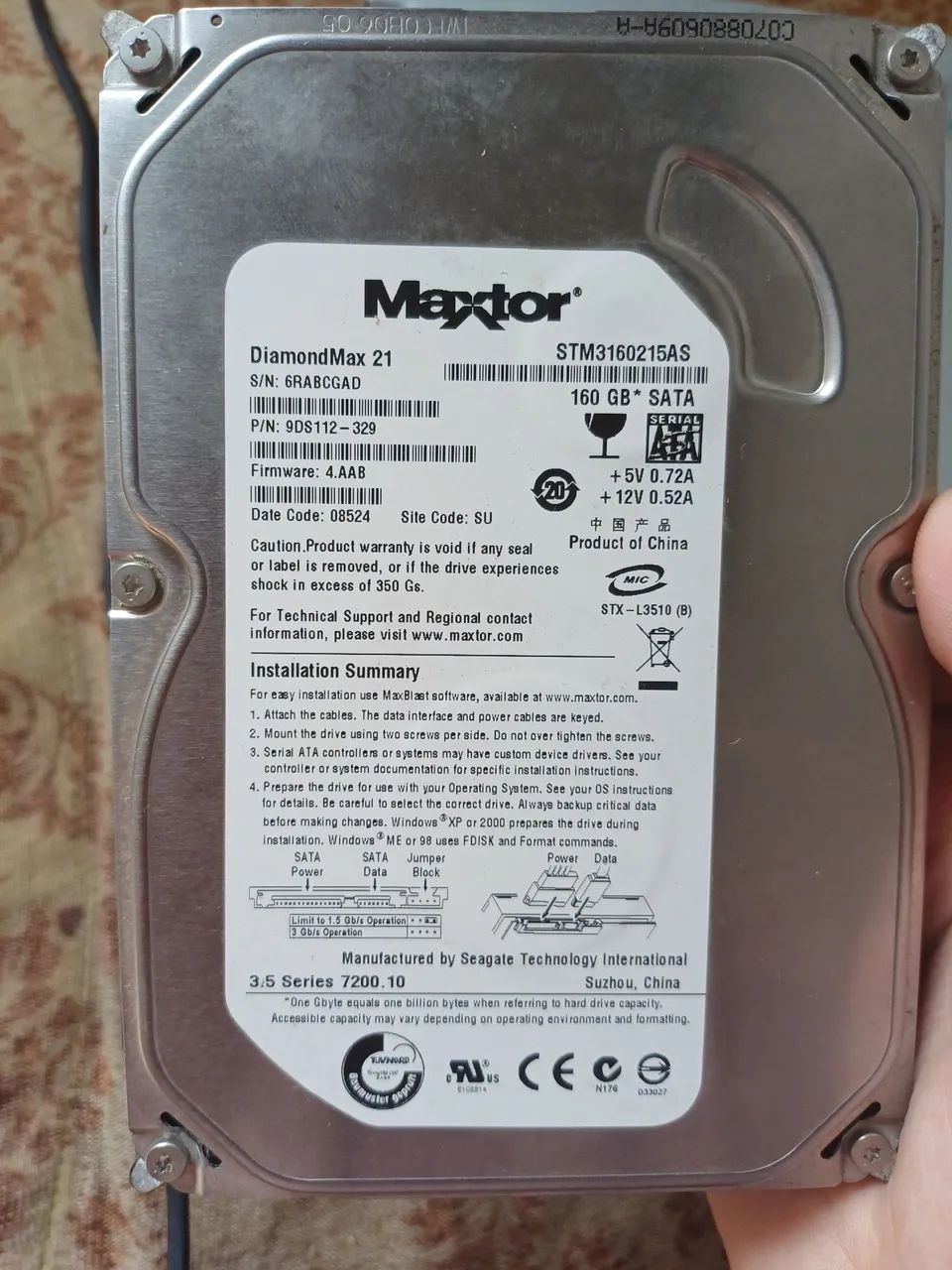HD de 160gb funcionando perfeitamente (sata)